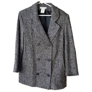 Stephanie Andrews Wool Blazer Jacket‎ 12 Herringbone Tweed Black White Classic